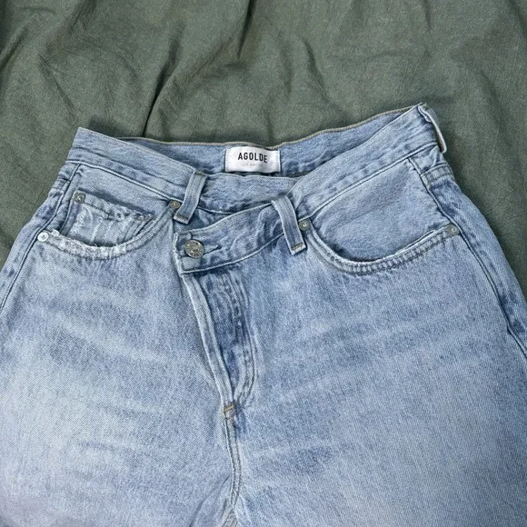 Revolve Agolde‎ Criss Cross Jeans Womens 24 Light Wash Made USA Flawed - Picture 4 of 15